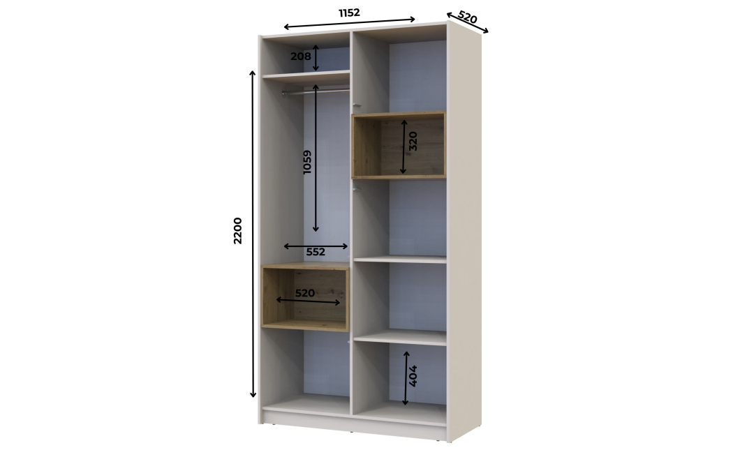 Skříň na oblečení s nikou Doros Dale Kašmír/Dub Artisan 2 dveře 115,2 × 52 × 220 (80737725)