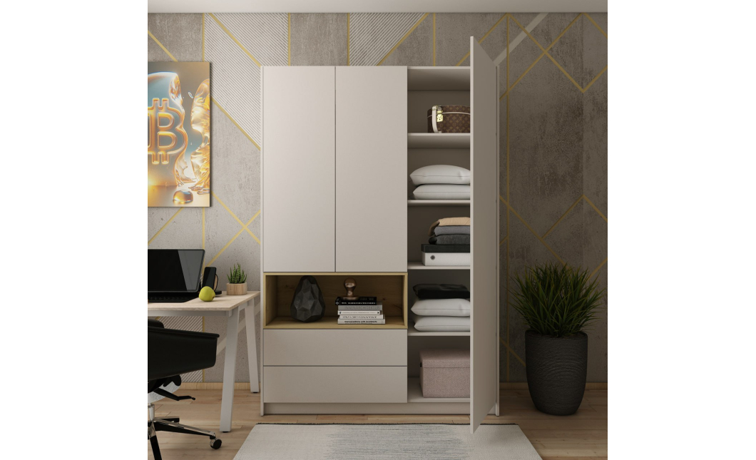 Skříň na oblečení s nikou Doros Dale Kašmír/Dub Artisan 3 dveře 150 × 52 × 220 (80737726)