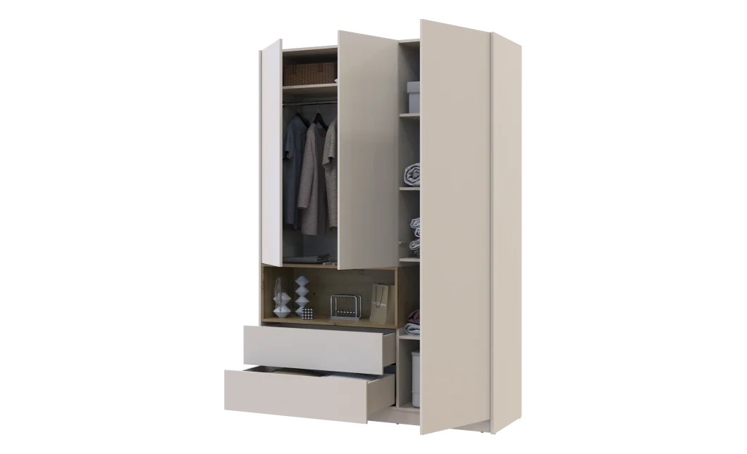 Skříň na oblečení s nikou Doros Dale Kašmír/Dub Artisan 3 dveře 150 × 52 × 220 (80737726)