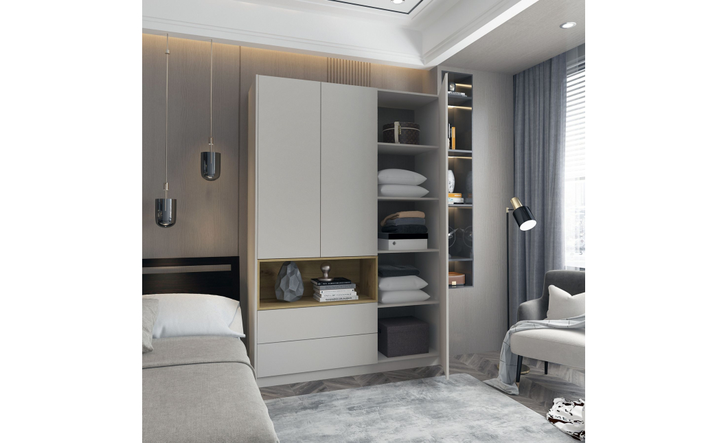 Skříň na oblečení s nikou Doros Dale Kašmír/Dub Artisan 3 dveře 150 × 52 × 220 (80737726)