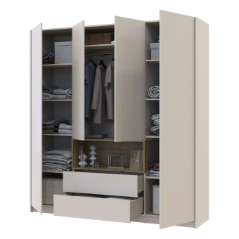 Skříň na oblečení s nikou Doros Dale Kašmír/Dub Artisan 4 dveře 206 × 52 × 220 (80737727)