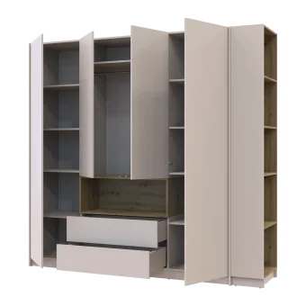Šatní skříň s výklenkem a regálem Doros Dale Kašmír/Dub Artisan 4 dveře 234×52×220 (44900340)