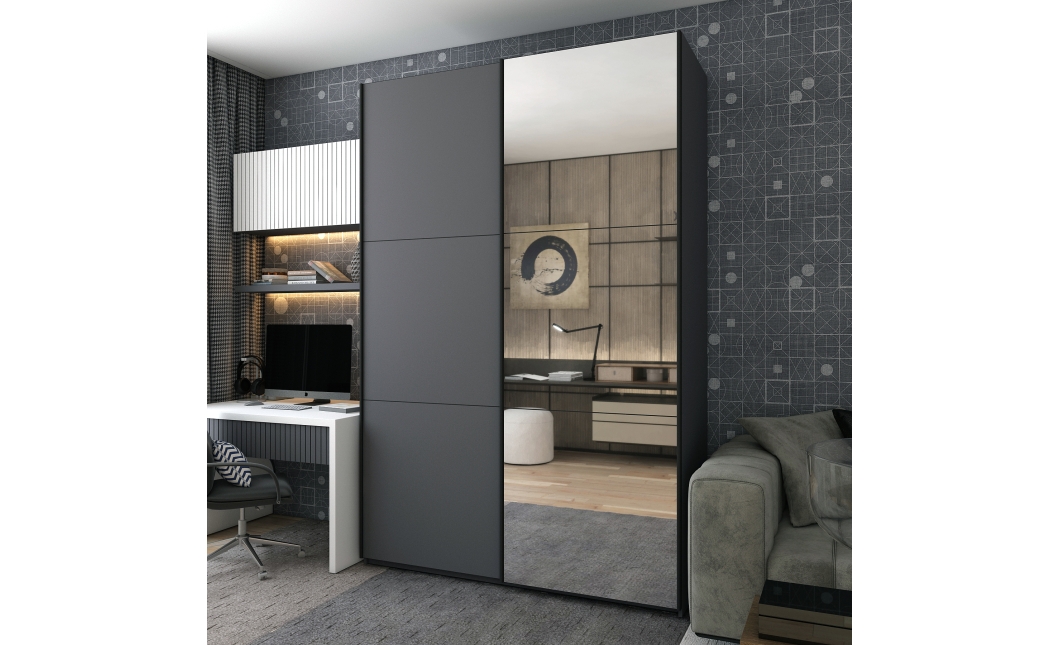 Šatní skříň s posuvnými dveřmi Doros G-Caiser Antracit / Antracit 1 dveře  / 1 zrcadlo / 3 části 160x60x240 (42005411)