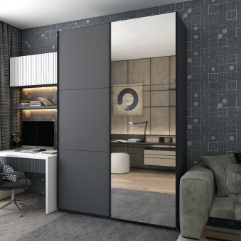 Šatní skříň s posuvnými dveřmi Doros G-Caiser Antracit / Antracit 1 dveře  / 1 zrcadlo / 3 části 160x60x240 (42005411)