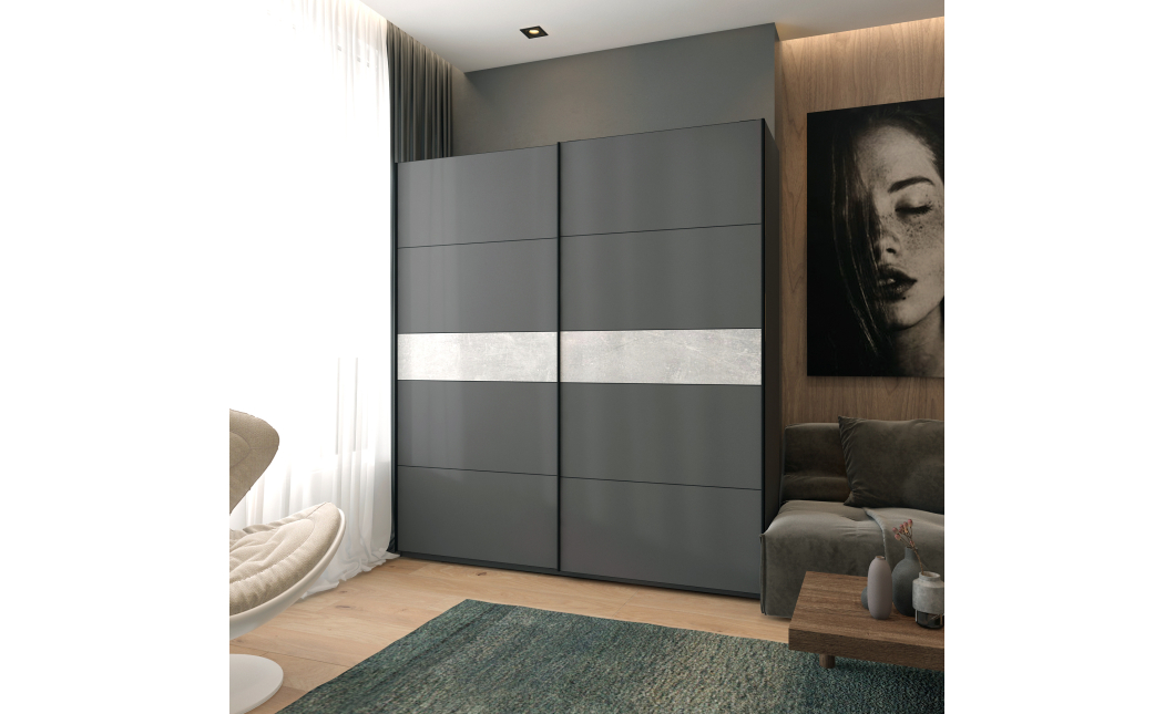 Šatní skříň s posuvnými dveřmi Doros G-Caiser Antracit / Antracit vložka Beton 2 dveře / 5 částí 220x60x240 (42005419)
