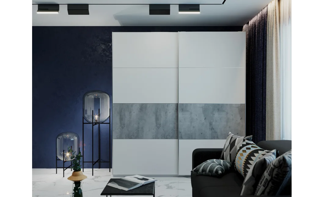Šatní skříň s posuvnými dveřmi Doros G-Caiser Antracit / Bílá vložka Beton 2 dveře  / 4 části 220x60x240 (42005417)