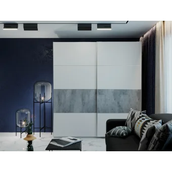 Šatní skříň s posuvnými dveřmi Doros G-Caiser Antracit / Bílá vložka Beton 2 dveře  / 4 části 220x60x240 (42005417)