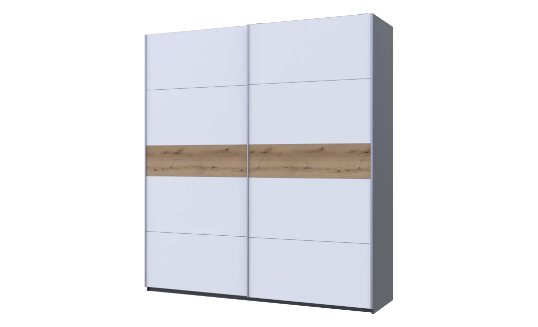 Šatní skříň s posuvnými dveřmi Doros G-Caiser Antracit / Bílá vložka Dub Evok 2 dveře  / 5 částí 220x60x240 (42005418)