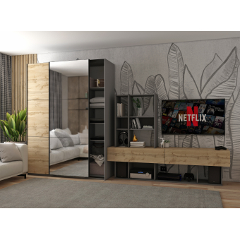 Šatní skříň s posuvnými dveřmi Doros G-Caiser Antracit / Dub Evok 1 dveře  / 1 zrcadlo / 3 části 160x60x240 (42005413)