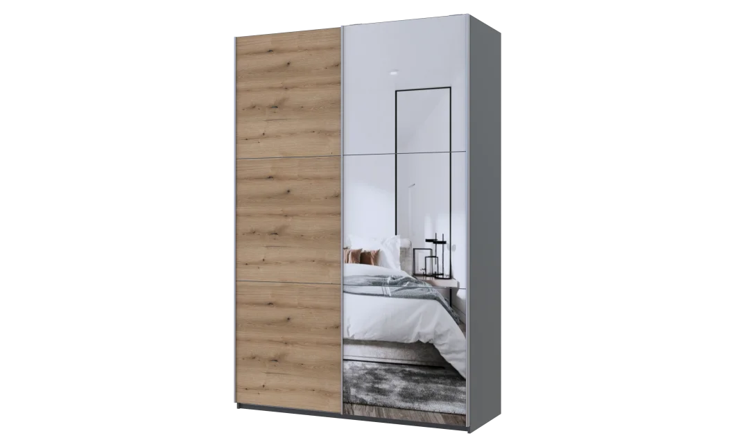 Šatní skříň s posuvnými dveřmi Doros G-Caiser Antracit / Dub Evok 1 dveře  / 1 zrcadlo / 3 části 160x60x240 (42005413)
