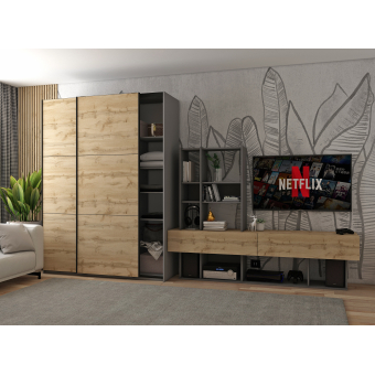 Šatní skříň s posuvnými dveřmi Doros G-Caiser Antracit / Dub Evok 2 dveře / 3 části 160x60x240 (42005414)