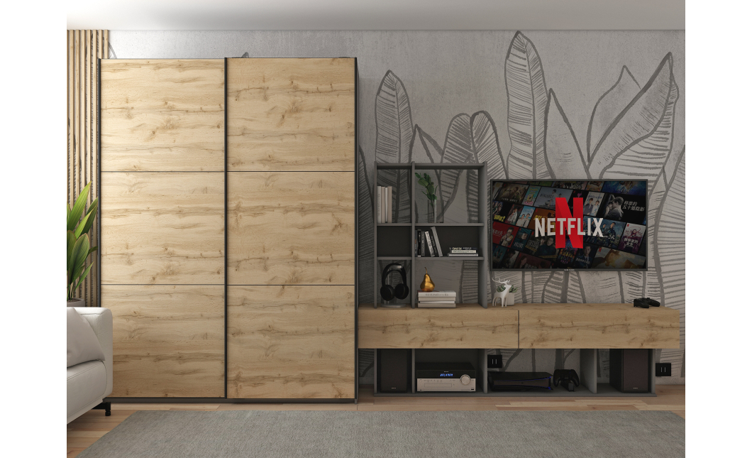 Šatní skříň s posuvnými dveřmi Doros G-Caiser Antracit / Dub Evok 2 dveře / 3 části 160x60x240 (42005414)