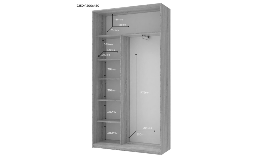 Šatní skříň s posuvnými dveřmi Doros City Light Kašmír 1 dveře / 1 zrcadlo 120×45×225 (80736338)
