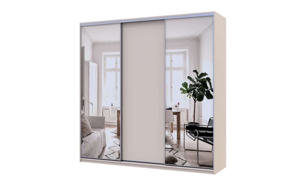 Šatní skříň s posuvnými dveřmi Doros City Light Kašmír 1 dveře / 2 zrcadla 225×60×225 (80736380)