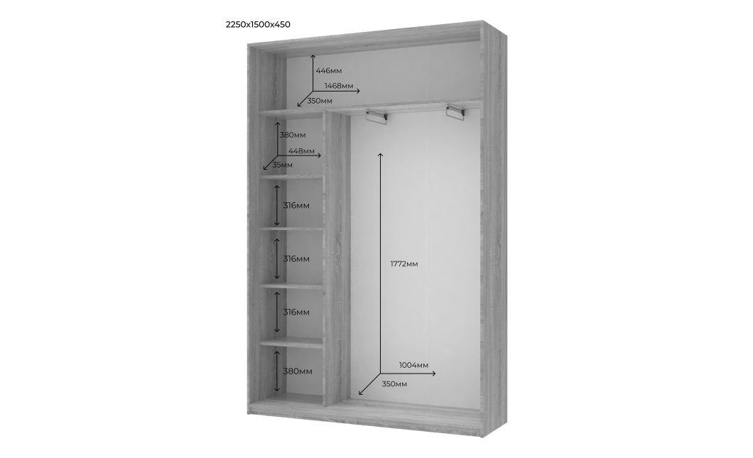 Šatní skříň s posuvnými dveřmi Doros City Light Kašmír 2 dveře 150×45×225 (80736350)