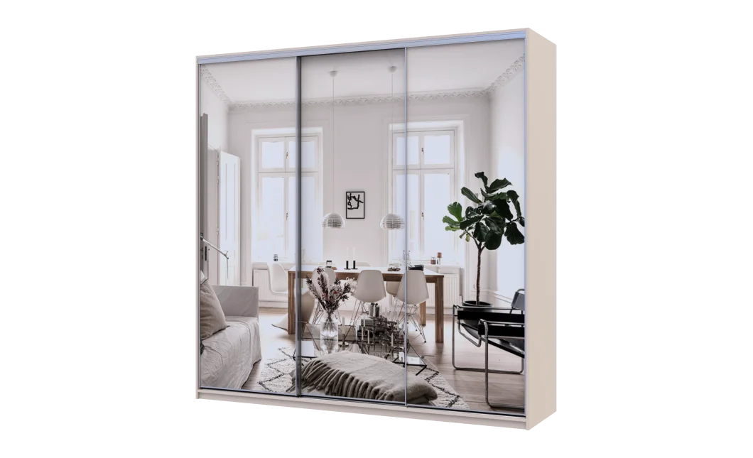 Šatní skříň s posuvnými dveřmi Doros City Light Kašmír 3 zrcadla 225×60×225 (80736386)