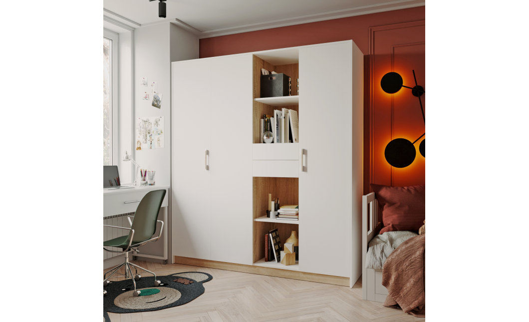 Šatní skříň Doros Austin Biela/dub Sonoma 3 dveře/4 zásuvky 178.8х51х205 (80737753)