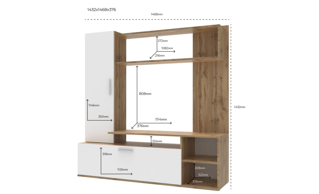 Obývací stěna Doros Kona Dub Evok / Bílý 151 × 40 × 147 (44900388)